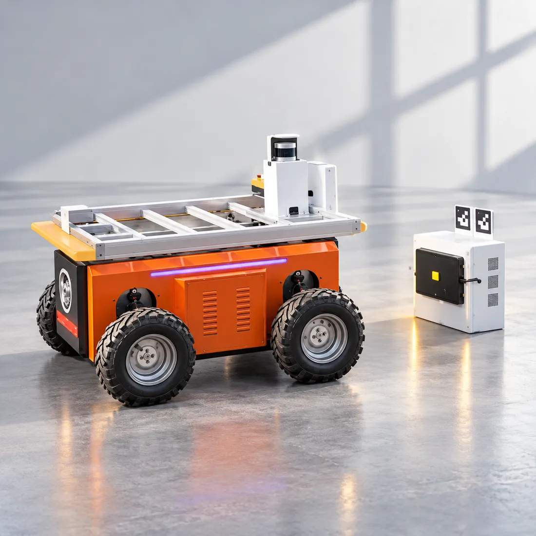 Autonomous mobile robot at a wireless charging station